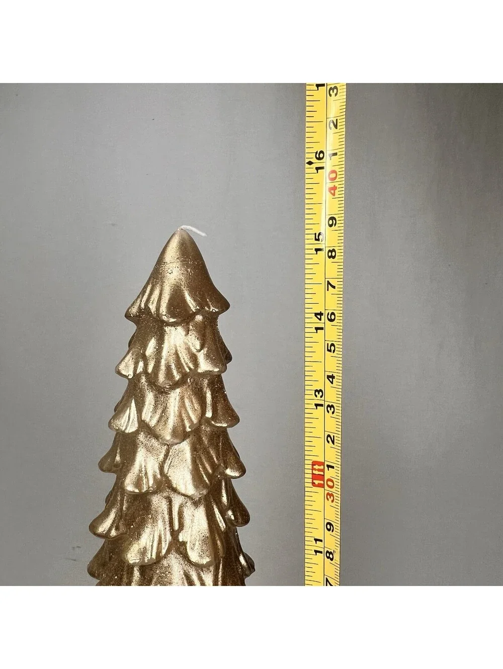 Vintage Christmas Tree Wax Candle Cream Gold Glitter Unburned 15 in. Tall.